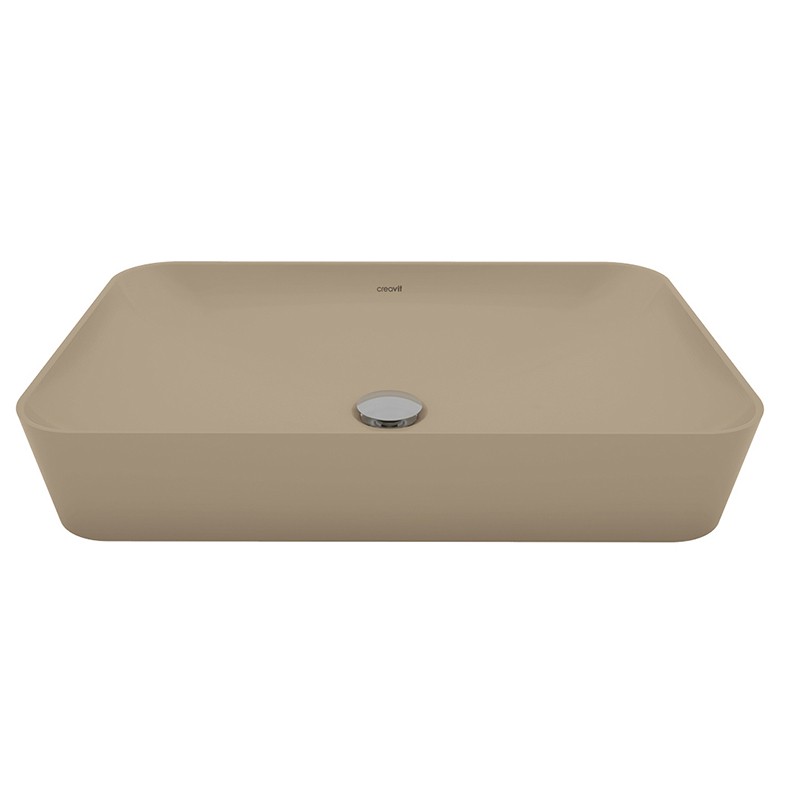 Creavit lavabo céramique rectangle sans trou robinet 60x40cm beige mat