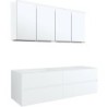 Meuble 4 tiroirs+ lavabo sous encastrer gauche tenso 160cm sans trou robinet coloris blanc avec armoire toilette