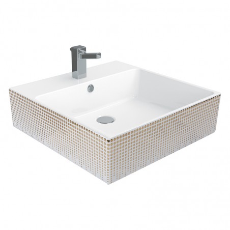 Creavit lavabo en céramique de masse blanche avec décoration or (50x50cm)