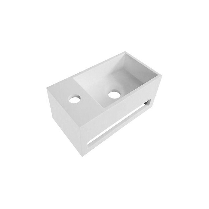 Veroni solid surface lavabo porte-serviette blanc avec trou pour robinet à gauche 35.8×20.5×15.7cm