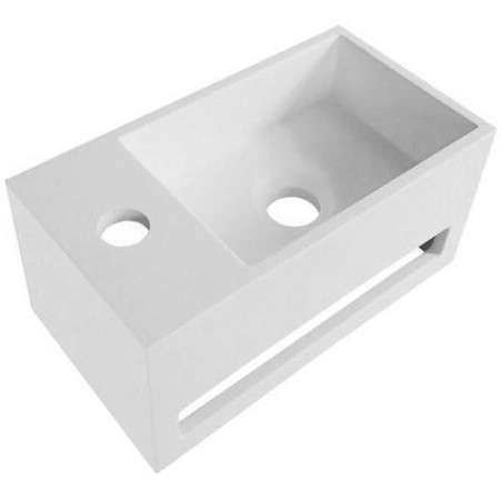 Veroni solid surface lavabo porte-serviette blanc avec trou pour robinet à gauche 35.8×20.5×15.7cm