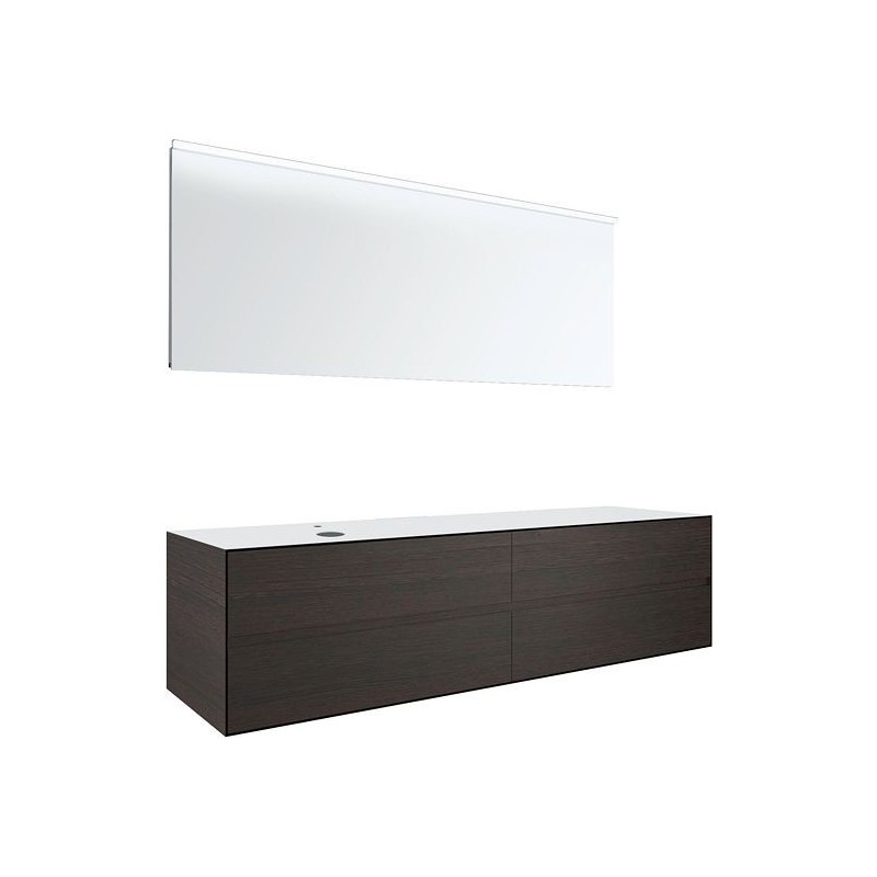 Meuble 4 tiroirs+ tablette pour lavabo à poser gauche Tenso 180cm +trou robinet coloris wenge avec miroir