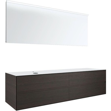 Meuble 4 tiroirs+ tablette pour lavabo à poser gauche Tenso 180cm +trou robinet coloris wenge avec miroir