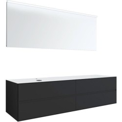 Meuble 4 tiroirs+ tablette pour lavabo à poser gauche Tenso 180cm +trou robinet coloris gris avec miroir