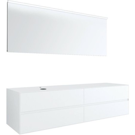 Meuble 4 tiroirs+ tablette pour lavabo à poser gauche Tenso 180cm +trou robinet coloris blanc avec miroir