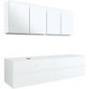 Meuble 4 tiroirs+ tablette pour lavabo à poser gauche Tenso 180cm +trou robinet coloris blanc avec armoire toilette
