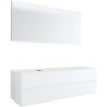 Meuble 4 tiroirs+ tablette pour lavabo à poser gauche Tenso 160cm sans trou robinet coloris blanc avec miroir