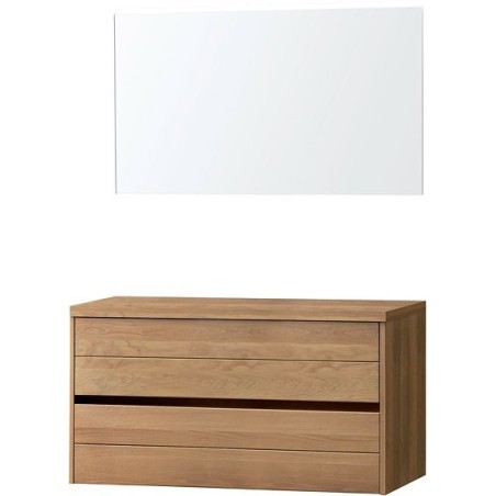 Meuble coloris coloris chêne massif 120cm pour à poser avec miroir