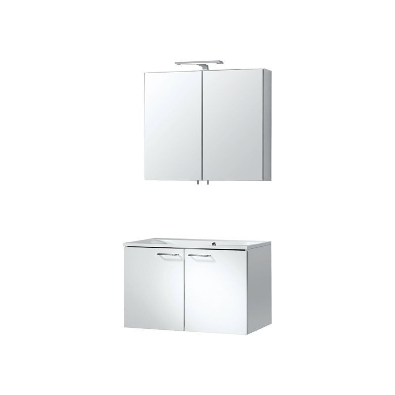 Meuble Bizzy 80/80 avec armoire toilette 80 avec éclairage coloris blanc