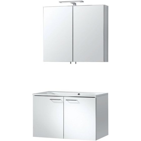 Meuble Bizzy 80/80 avec armoire toilette 80 avec éclairage coloris blanc