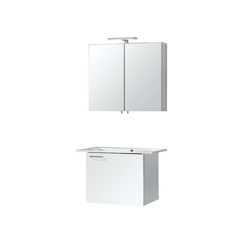 Meuble Bizzy 80/60 avec armoire toilette 80 avec éclairage coloris blanc