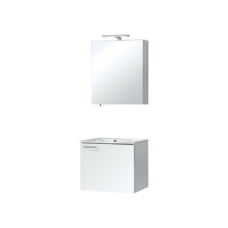 Meuble Bizzy 60/60 avec armoire toilette 60 avec éclairage coloris blanc