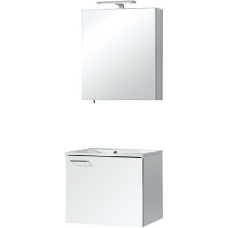 Meuble Bizzy 60/60 avec armoire toilette 60 avec éclairage coloris blanc