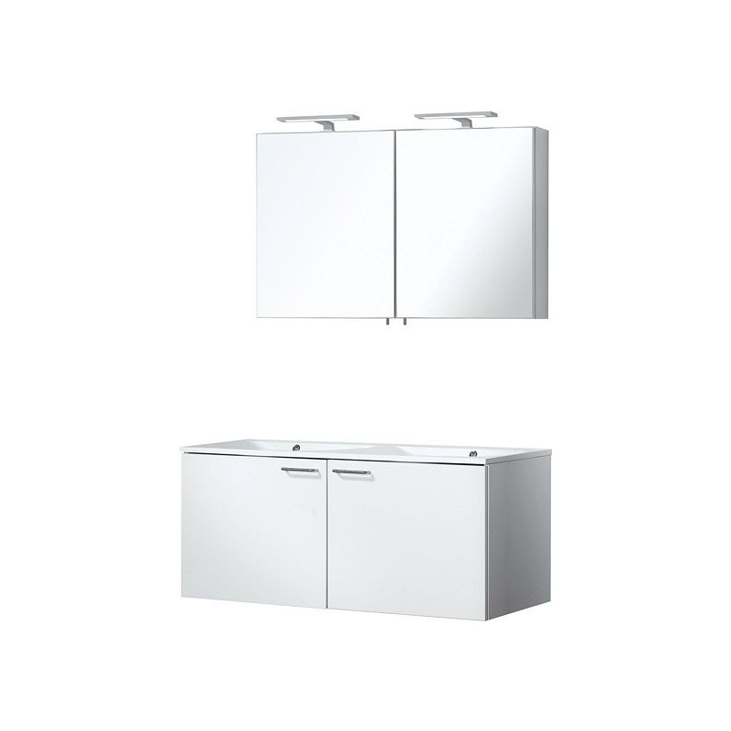 Meuble Bizzy 120/120 avec armoire toilette 120 avec éclairage coloris blanc