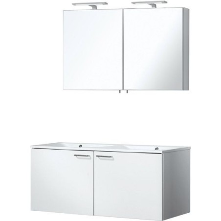 Meuble Bizzy 120/120 avec armoire toilette 120 avec éclairage coloris blanc