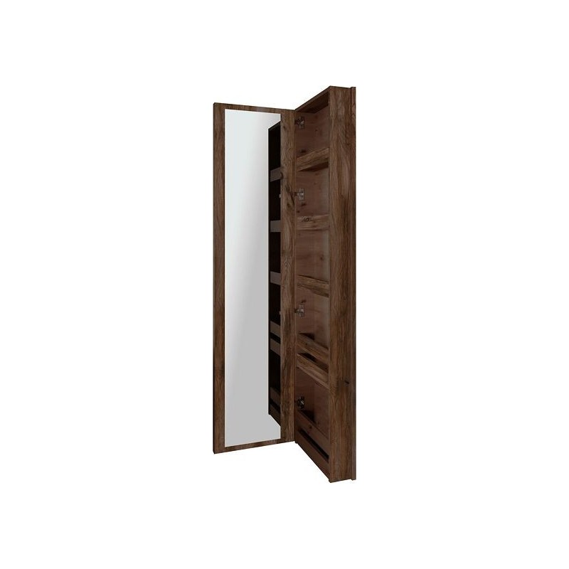 Commode miroir Coffee étroite 1 porte droite 40 noyer decor velours