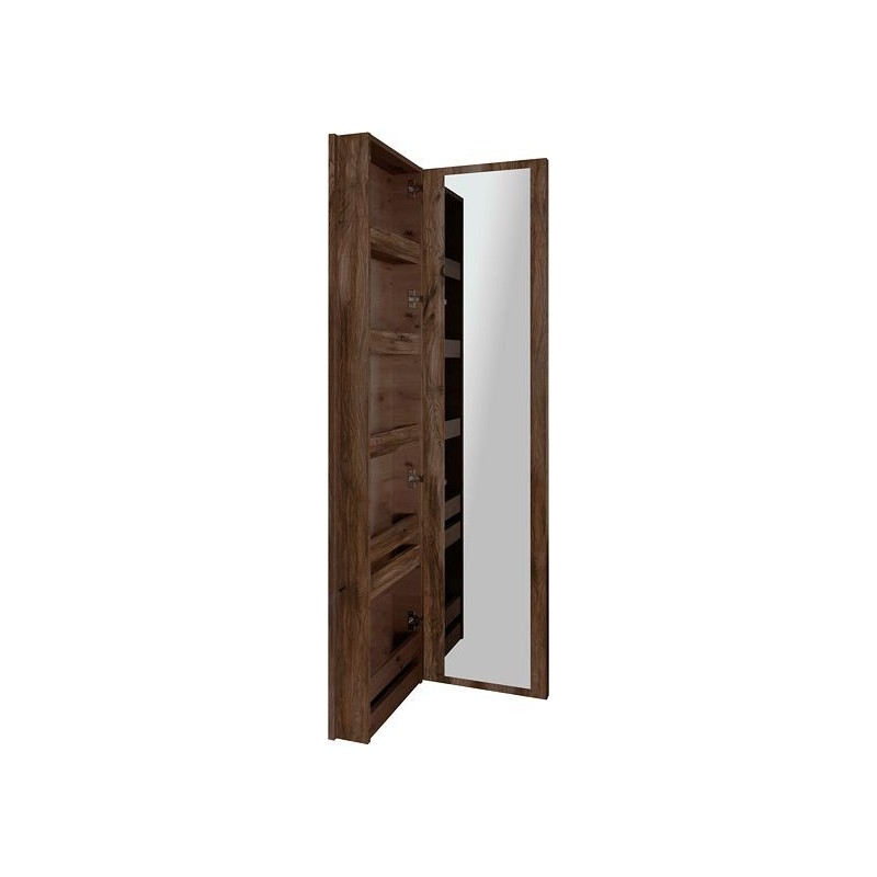 Commode miroir Coffee étroite 1 porte gauche 40 noyer decor velours