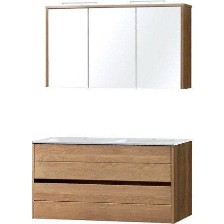 Meuble Combo coloris chêne brut 120 marbre synthétique avec armoire toilette