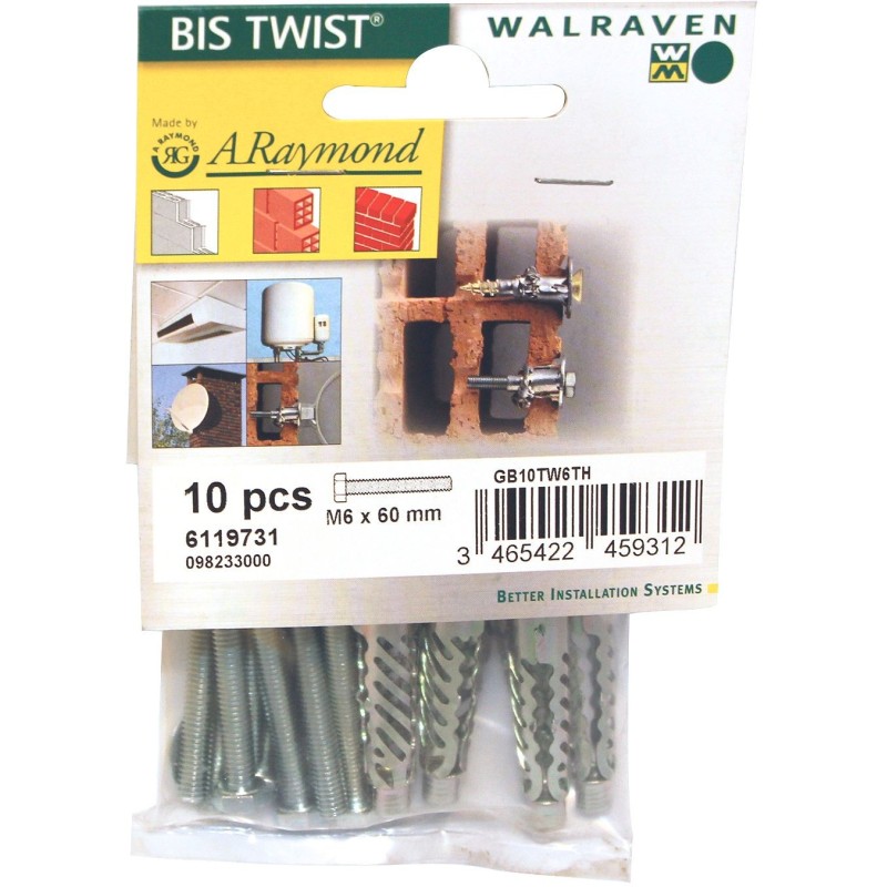 Walraven bis twist + vis métrique + rondelle M6x60mm boîte:10pièces