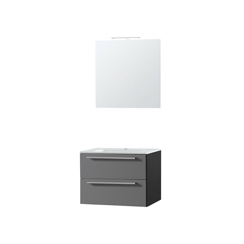 Meuble combo uni coloris ardoise 70 porcelaine avec miroir