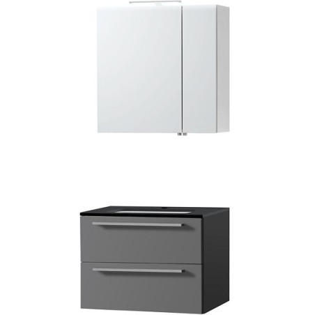 Meuble Combo uni coloris ardoise 70 bleu belge avec armoire toilette