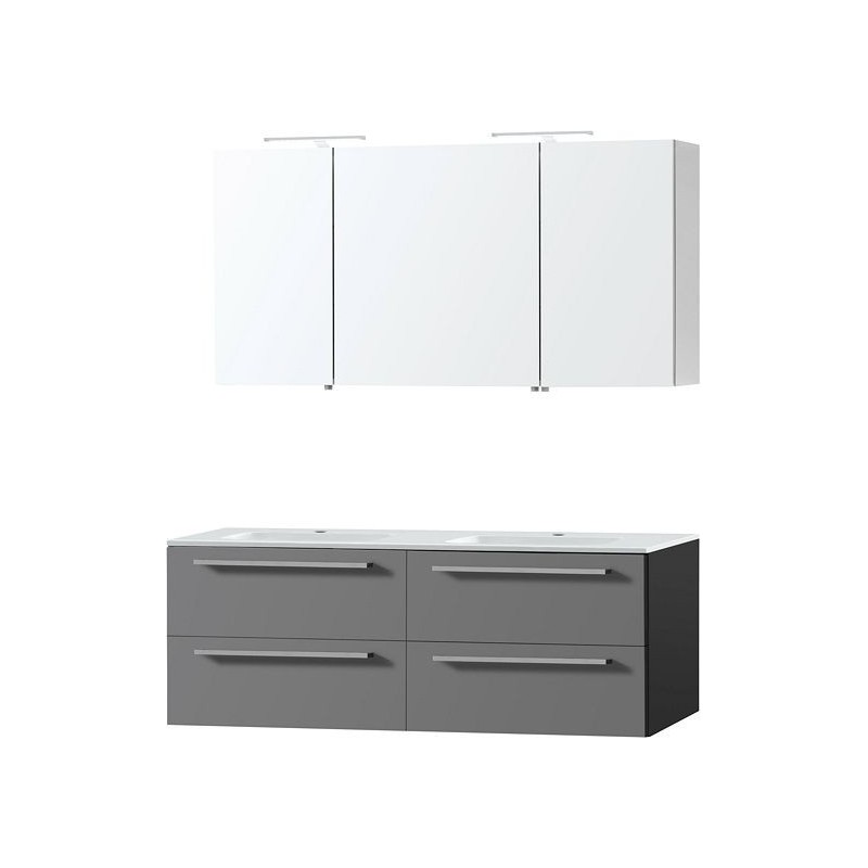 Meuble combo uni coloris ardoise 140 marbre synthétique avec armoire toilette