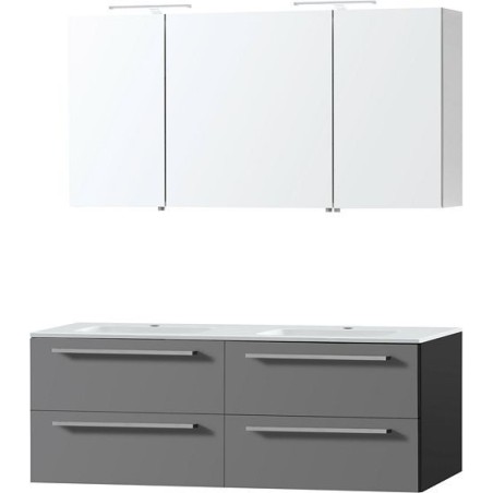 Meuble combo uni coloris ardoise 140 marbre synthétique avec armoire toilette