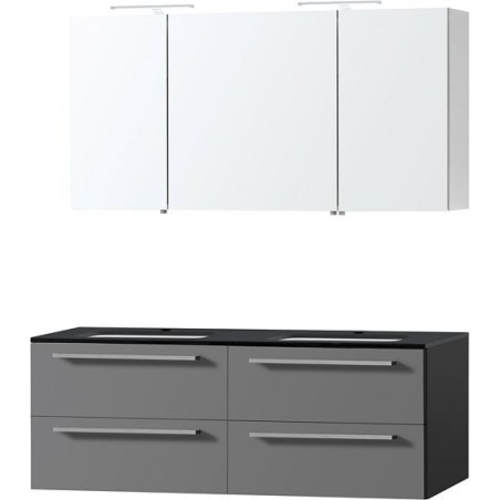 Meuble combo uni coloris ardoise 140 bleue belge avec armoire toilette