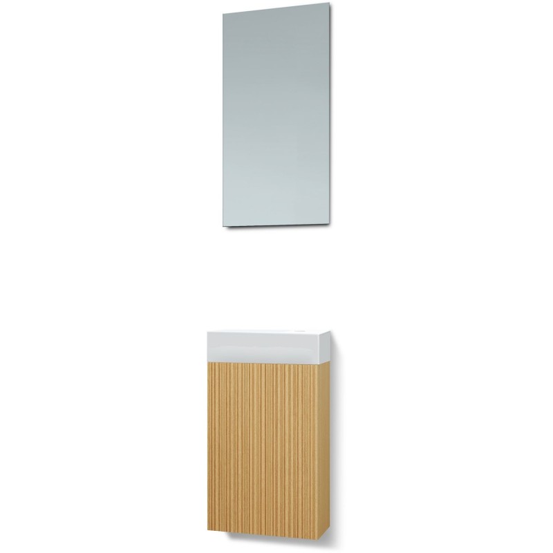 Lave-mains forest porcelaine/ 1 port/miroir chêne nature