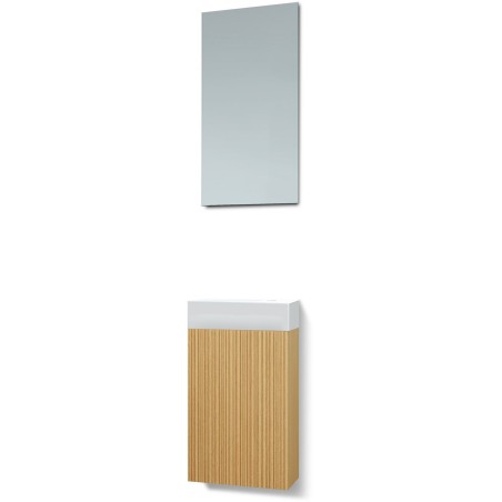 Lave-mains forest porcelaine/ 1 port/miroir chêne nature