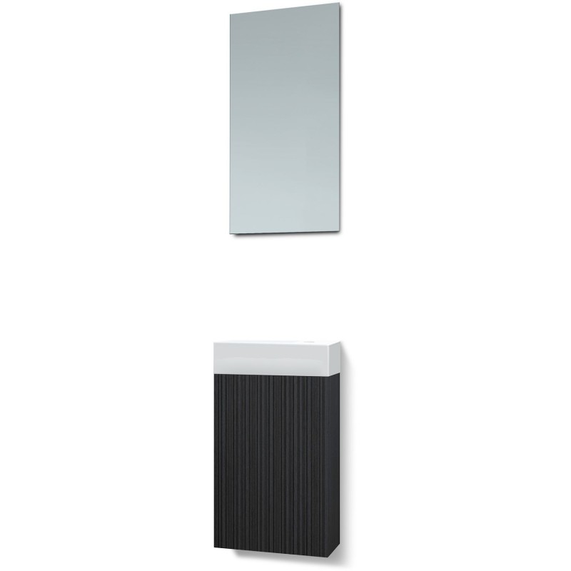 Lave-mains forest porcelaine/ 1 port/miroir chêne noir