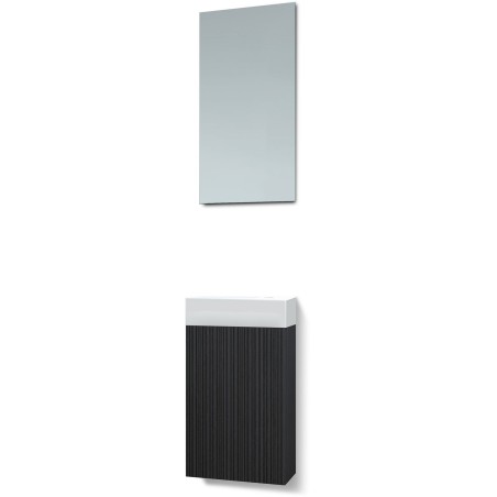 Lave-mains forest porcelaine/ 1 port/miroir chêne noir