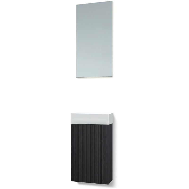 Lave-mains forest porcelaine/ 1 port/miroir/lumière led chêne noir