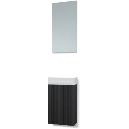 Lave-mains forest porcelaine/ 1 port/miroir/lumière led chêne noir