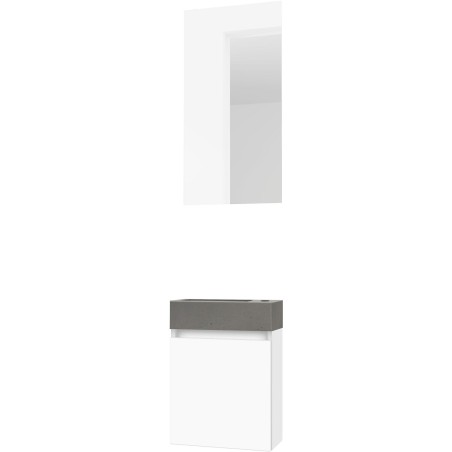 Lave-mains forme mini béton/ 1 port/miroir blanc