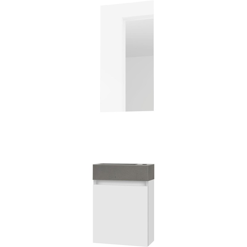 Lave-mains forme mini béton/ 1 port/miroir poudre blanc