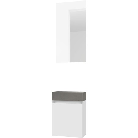 Lave-mains forme mini béton/ 1 port/miroir poudre blanc