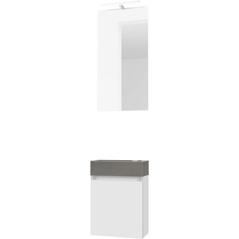 Lave-mains forme mini béton/ 1 port/miroir/lumière led poudre blanc