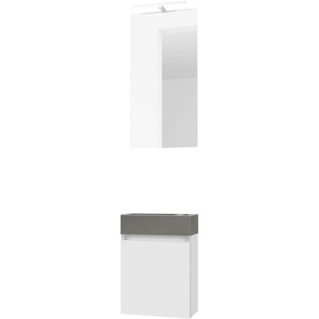 Lave-mains forme mini béton/ 1 port/miroir/lumière led poudre blanc