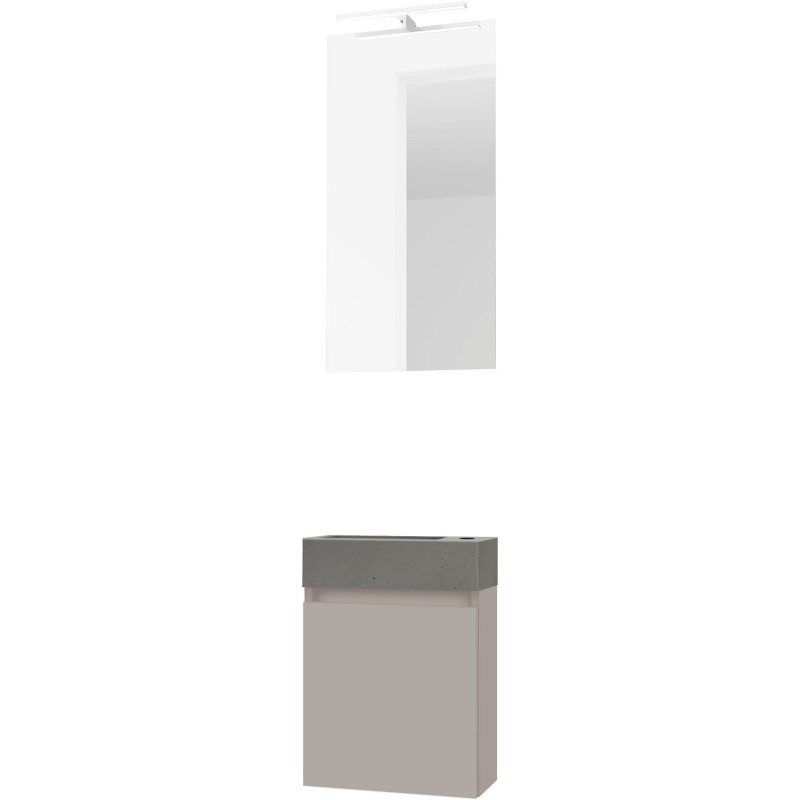 Lave-mains forme mini béton/ 1 port/miroir/lumière led poudre gris