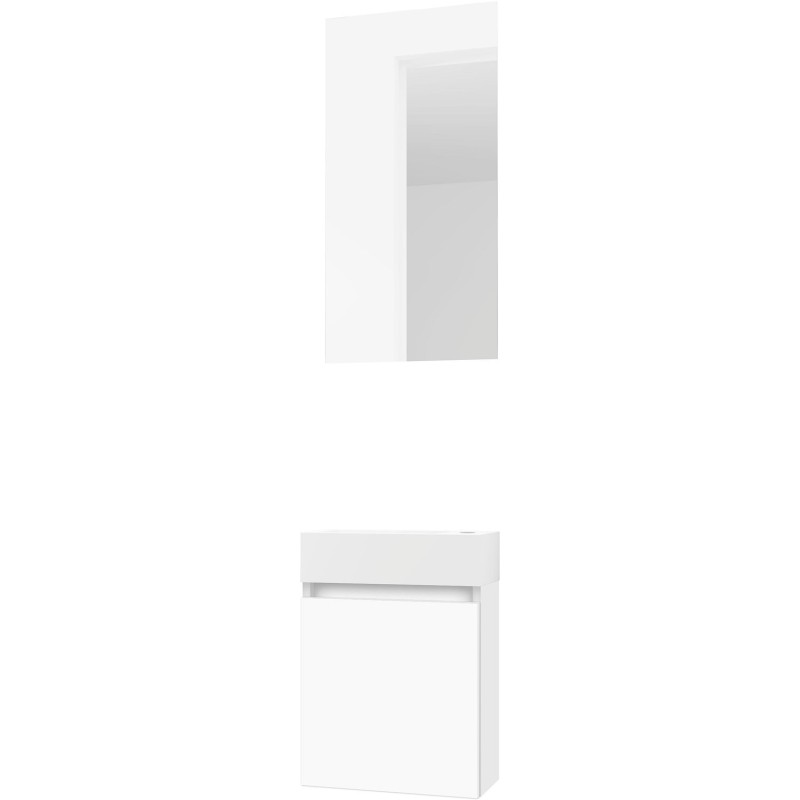 Lave-mains forme mini porcelaine mat wit/ 1 port/miroir blanc