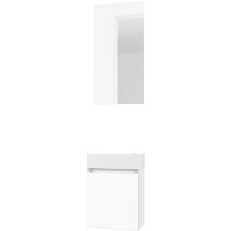 Lave-mains forme mini porcelaine mat wit/ 1 port/miroir blanc