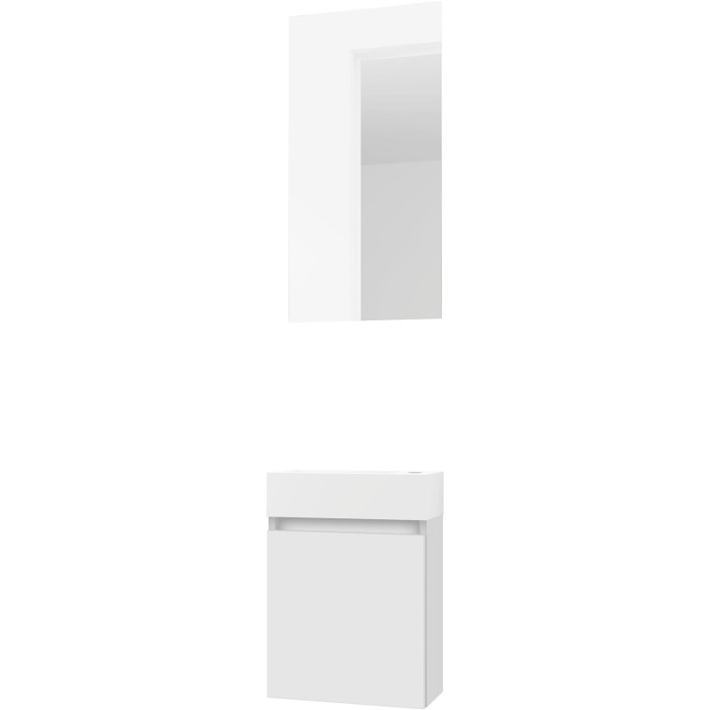 Lave-mains forme mini porcelaine mat wit/ 1 port/miroir poudre blanc