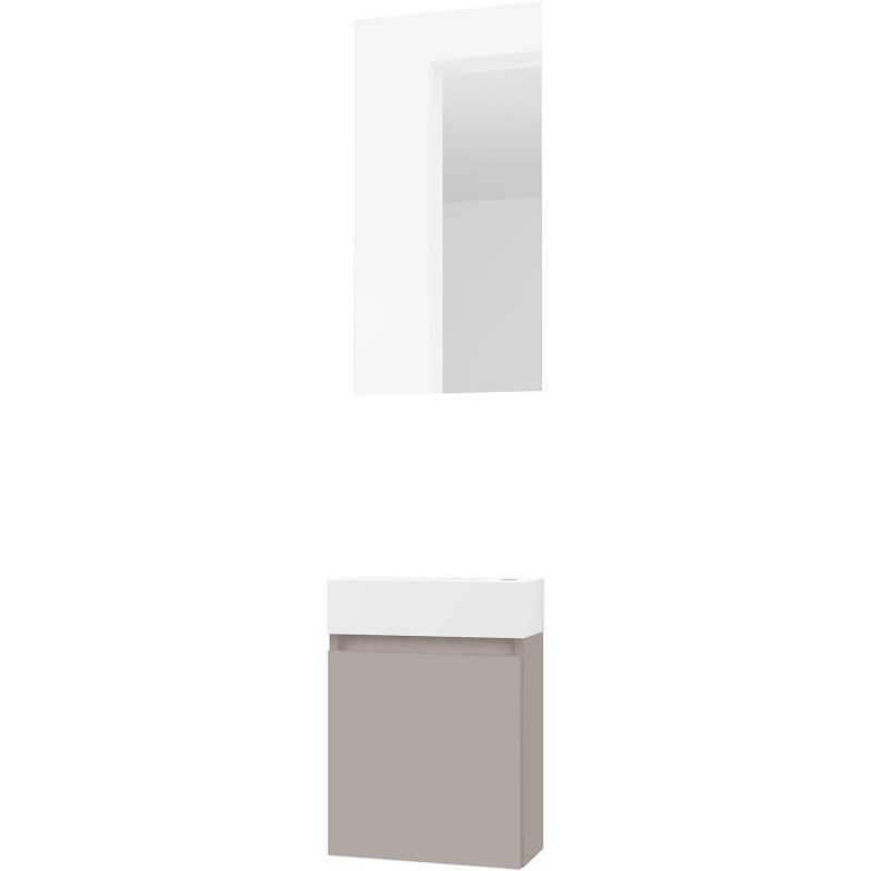 Lave-mains forme mini porcelaine mat wit/ 1 port/miroir poudre gris