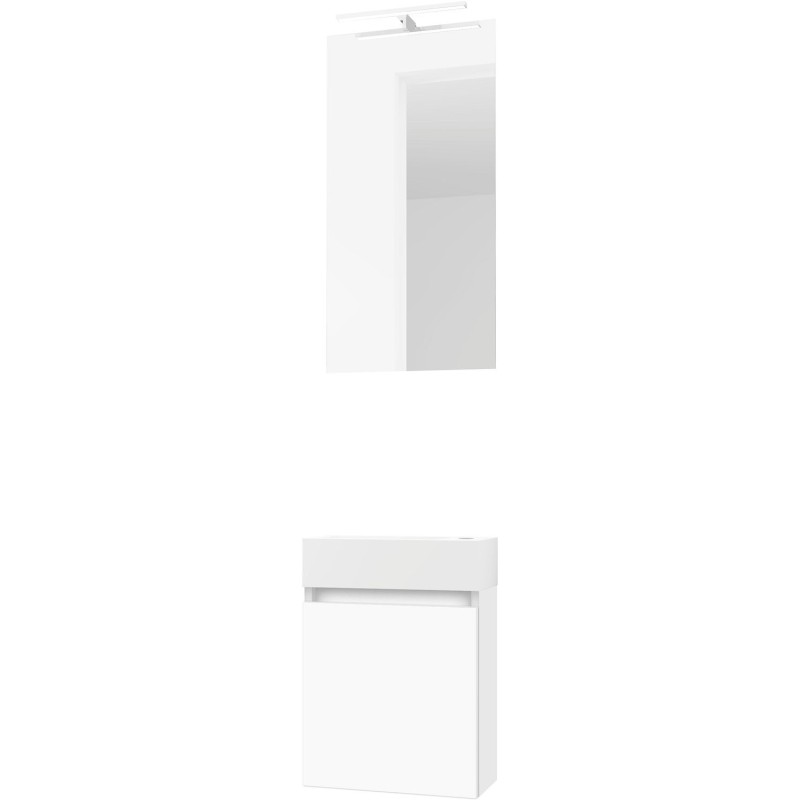 Lave-mains forme mini porcelaine mat wit/ 1 port/miroir/lumière led blanc