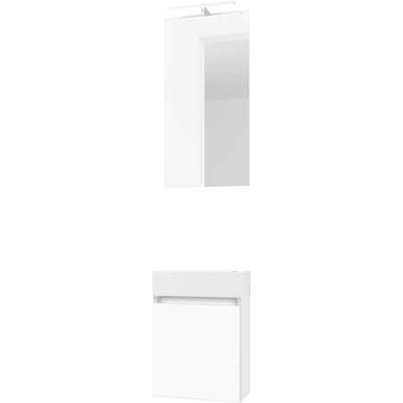 Lave-mains forme mini porcelaine mat wit/ 1 port/miroir/lumière led blanc