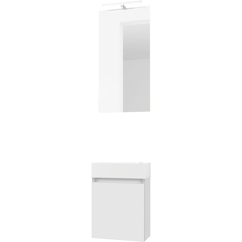 Lave-mains forme mini porcelaine mat wit/ 1 port/miroir/lumière led poudre blanc