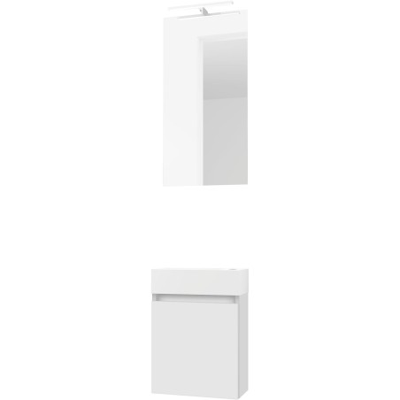 Lave-mains forme mini porcelaine mat wit/ 1 port/miroir/lumière led poudre blanc