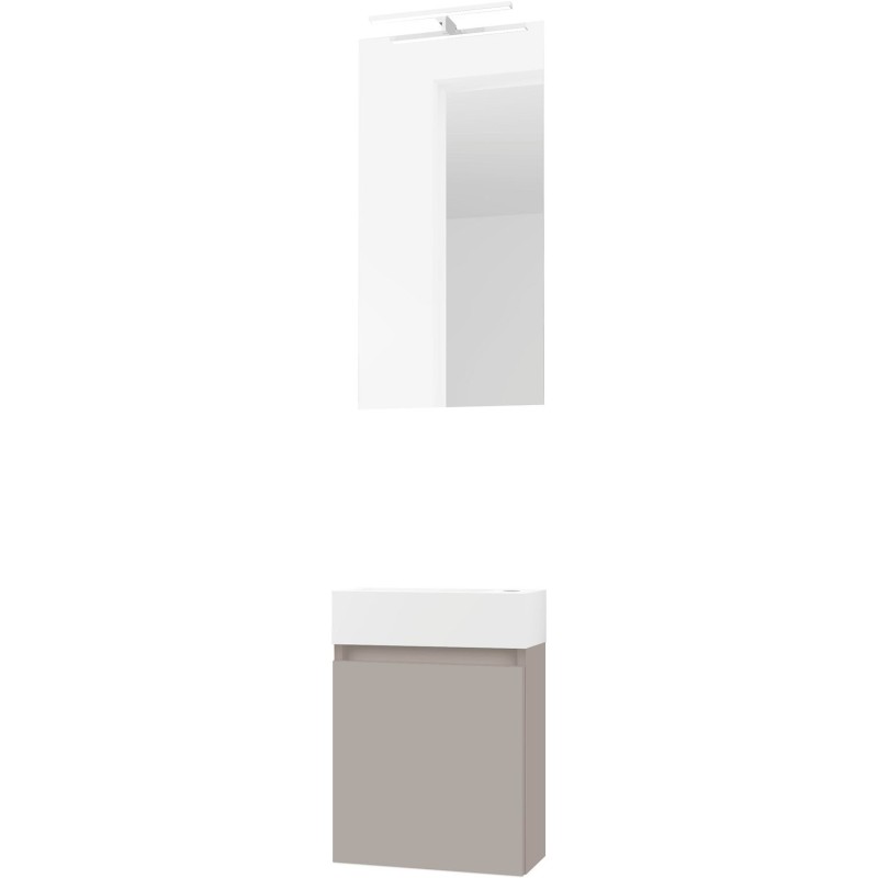 Lave-mains forme mini porcelaine mat wit/ 1 port/miroir/lumière led poudre gris
