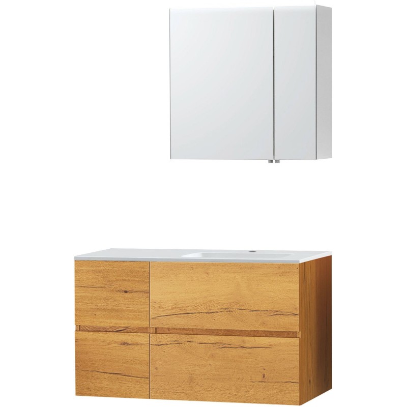 Meuble molto chêne gold 105 droite marbre synthètique armoire toilette 70